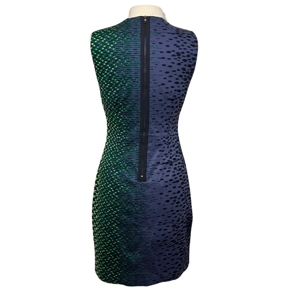 T Tahari Dress S 8 Purple, Blue, Navy, Green Sheath Patterned Professional Work - Picture 5 of 15